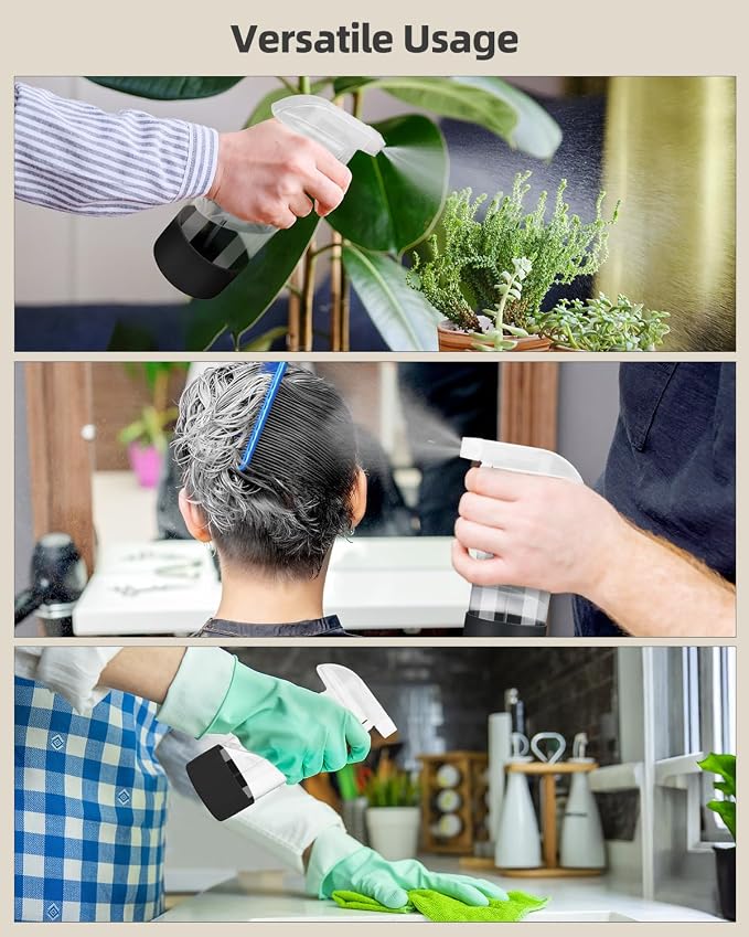 Worldgsb 2 Pack Glass Spray Bottles 8 oz, Empty Refillable Containers with Silicone Sleeve Protection, Glass Spray Bottles for Cleaning Solutions, Hair and Plants with Adjustable Nozzles Black
