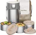 77oz Stainless Steel Insulated Food Jar, 3 Tier Stackable Bento Lunch Box, Vacuum Thermal Food Container for Hot Food, Soup Thermos with Insulated Bag for Work, Travel, Outdoor (77 oz Silver)