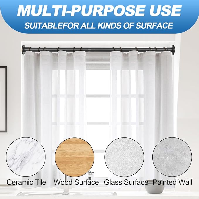CorkLatta Black Shower Curtain Rod 31 to 80 Inch,1 Inch Diameter Heavy Duty Stainless Steel Spring Tension Telescopic Rod, No Drill Adjustable Shower Rods for Bathroom