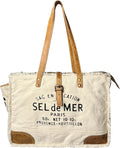 RUSTIC TOWN Canvas Leather Tote Bag for Women - Sel De Mer Upcycled Canvas Shoulder Hobo Travel Handbag Ladies Purse Satchel