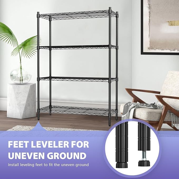 Meet perfect 4-Tier Heavy Duty Wire Shelving Unit, 1000 lbs Total Capacity Metal Storage Shelves, Adjustable Organizer Rack for Garage, Kitchen, Pantry, Laundry Room, 35.5" W x 14" D x 54" H
