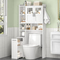 ELYKEN Over The Toilet Storage Cabinet with Pulley Bathroom Storage Cabinet, Home Space-Saving Over Toilet Rack with Glass Doors & Open Adjustable Shelf for Bathroom, Restroom, Laundry, White