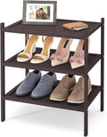 Smiry Bamboo Small Shoe Rack, 3 Tier Shoe Organizer for Entryway & Closet, Stackable Free Standing Storage Shelf for Shoes, Bags & Plants, Brown