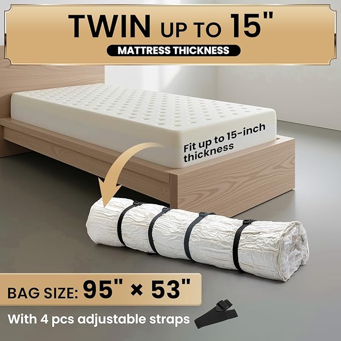TAILI Mattress Vacuum Bag, Twin/Twin-XL Mattress Vacuum Storage Bag with 4 Straps, Sealable Bag for Memory Foam, Latex, Easy Moving, Transport and Storage