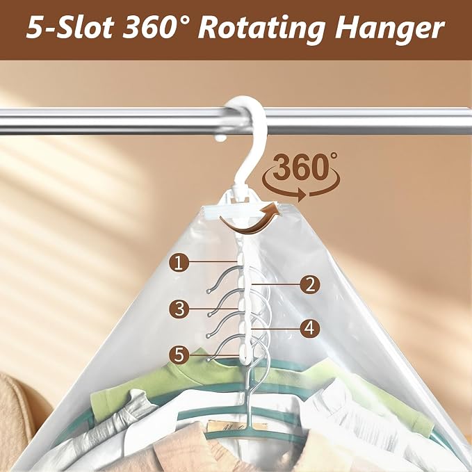 Novabright 5 Pack Hanging Vacuum Storage Bags for Clothing Compression Bags with Hand Pump Clear Reusable Hanging Vacuum Seal Storage for Coats Closet Organizer (4 Long)