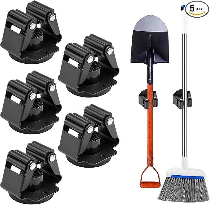 5Pcs Magnetic Broom Holder Wall Mount No-Drill | 12lbs Heavy Duty Magnetic Tool Holder, for garage, laundry, kitchen, RV, van broom and mop organizer wall hanging
