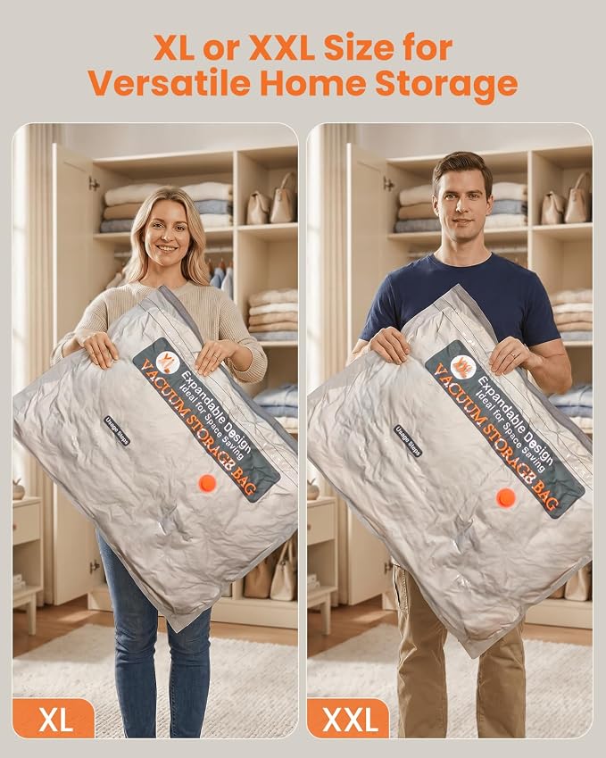 15 Pack XXL Vacuum Storage Bags with Rechargeable Cordless Pump, Vacuum Seal Bags for Clothing, Bedding, Blankets, Pillows and Comforters, Space Saver Compression Bags for Luggage Packing and Moving