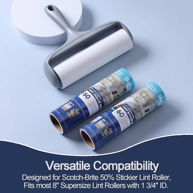 Lint Roller Refills 8", 240 Sheets, for Scotch-Brite, Extra Sticky | 4-pack, 60 sheets each. Easy tear-off. Fits 8" rollers with 1.75" core. for pet hair, dust, lint on clothes, sofas, and cars.