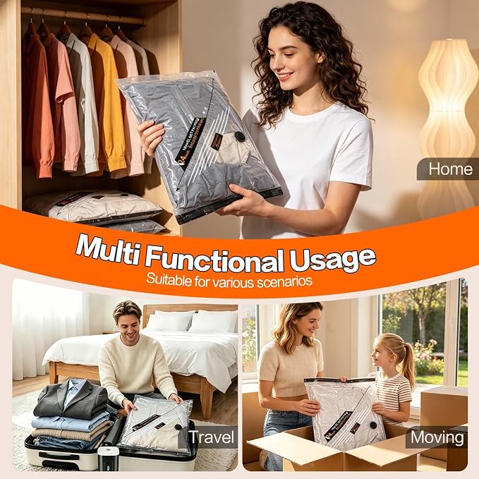 Rechargeable Wireless Pump Travel Storage Bags Set - 10 Pack Portable Space Saver Bags for Travel & Home - Vacuum Compression Packing Seal for Clothes, Blankets, Seasonal Storage