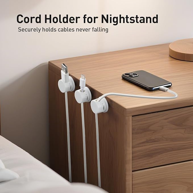 AGPTEK 8 Pack Magnetic Cable Clips, 360° Rotatable Cord Holder, White | Cable Holder for Nightstand, Desk Cord Organizer Adhesive Wire Management Home Phone Charging Cords USB Cable Keeper