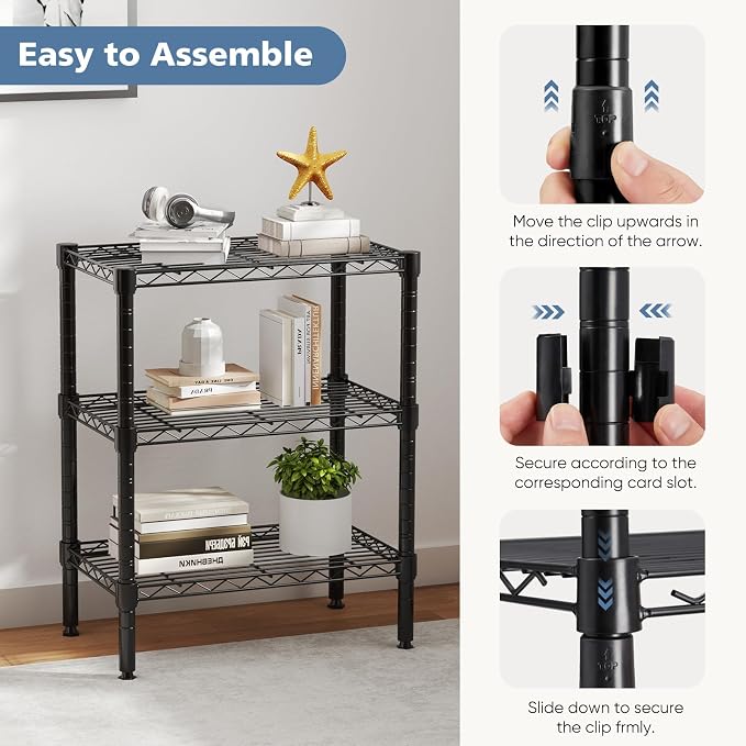 DUMOS 3-Tier Metal Storage Shelves, 23" W Wire Adjustable Standing Storage Rack Shelf, Heavy Duty Steel Shelving Unit Organizers for Kitchen Bathroom Pantry Garage, 23.1" Wx13.4 Dx30 H