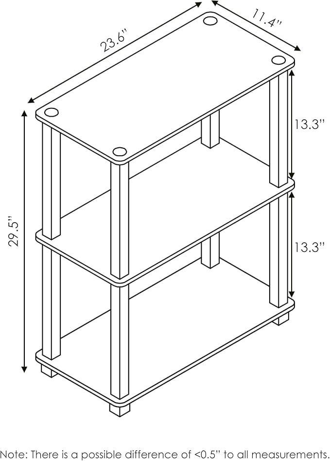 Furinno TURN-S-TUBE Storage Shelves, 3-Tier Book Shelf, Corner Shelf, Toolless Open Shelves, for Organization and Storage, Living Room, Garage, Home Office, Beech