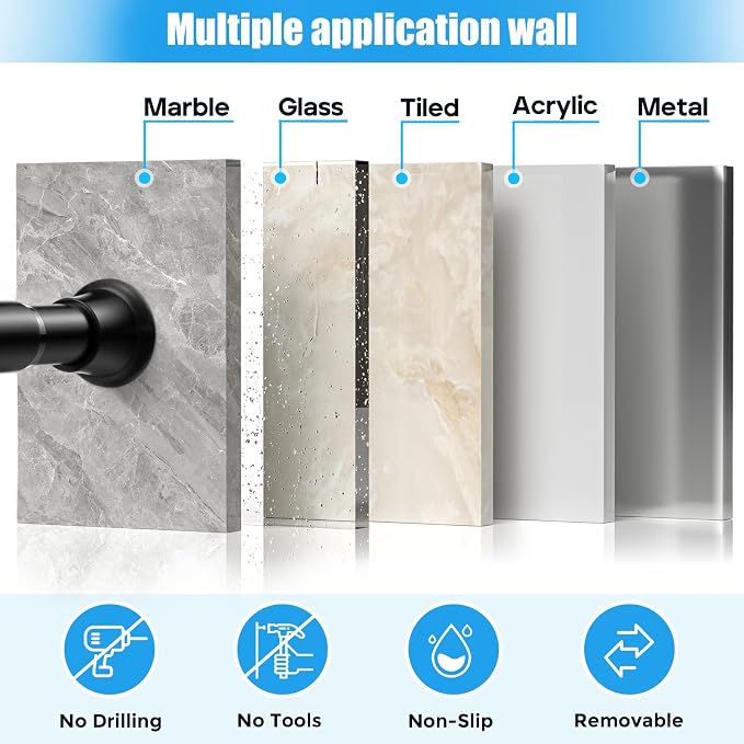 1pack Shower Curtain Rod 31-62 inch Tension Rod Black Shower rod Non Slip Adjustable Curtain Rods No Drilling Tension Curtain Rod Shower Rods for Windows Closet