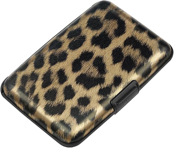 Coco Rossi Credit Card Holder RFID Aluminum Small Mini Wallet Women | Metal Wallet, Business Cards Holder, ID Case, Slim Sleeves, Womens Girls Gift, Carry Proof Wallets for Travel, Leopard