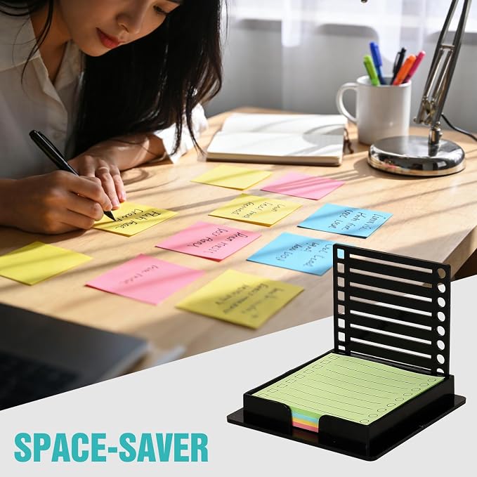Post It Note Holder with Post It Stencil, 3x3 Memo Pad, 2 Pack Black | Line Box Drawing Template Office Home Memo Pad Organizer Dispenser