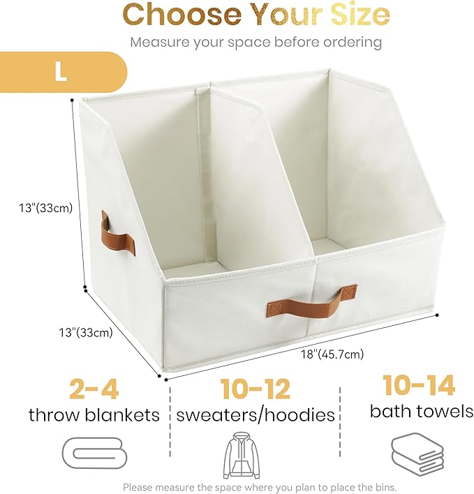 Closet Organizers And Storage - EXTRA LOAD & HEIGHT FOR DEEP Trapezoid Storage Bin W/ Handles & Adjustable Dividers, Collapsible Storage Bins For Clothes Storage & Shelf Organizer (2pcs, Large, Ivory)