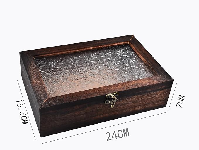 Wood Multi-Purpose Clamshell Storage Box Dustproof Storage Boxabletop Display Box (Brown)