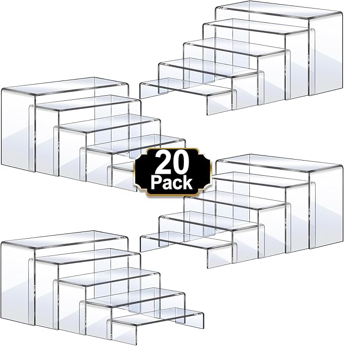 Aheroi Acrylic Risers Display Stands, Acrylic Stands for Display 20Pcs 4Set | Clear Display Risers Shelf, Acrylic Risers for Decor Display,Risers for Buffet Table Stands,Cupcake Food Display(7"L~8"L~9"L)
