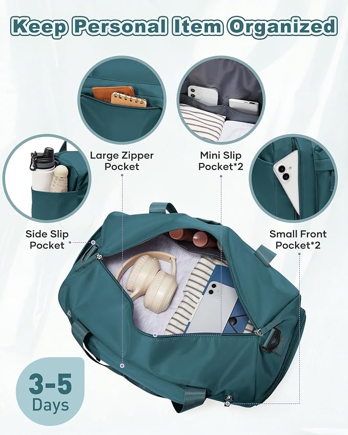 Gym Bag for Women,Travel Duffel Bag with Shoes Compartment Personal Item Carry On Overnight Bag for Mens Weekender Bag Training Handbag Sports Gym Tote Bag Yoga Bag Peacock Blue