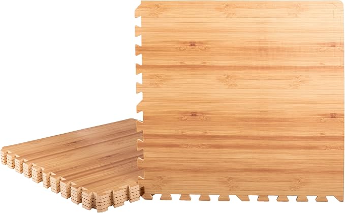 EVA Foam Floor Tiles 6-Pack - 24 SQFT Puzzle Mats for Floor - Interlocking Foam Tiles for Family Room or Gym Flooring by Stalwart (Light Woodgrain)