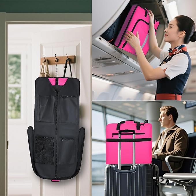 Goloni Garment Bag For Men Women Travel & Business,Hanging Clothes & Multiple Compartment,Waterproof Foldable Suit Bag Rose