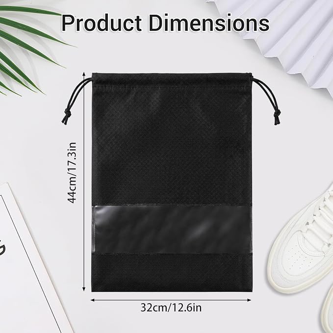 Large Shoe Bags for Packing with Clear Window, 17.3" X 12.6" Dustproof Drawstring Travel Shoe Storage Bags for Men & Women (20, Black)