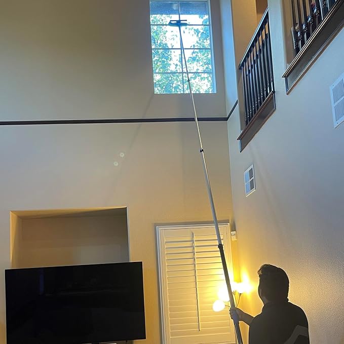 25 Foot High Ceiling Fan, Cobweb Duster with 6-18ft Extension Pole | Extendable, Reusable Feather, Window Cleaning Squeegee Kit