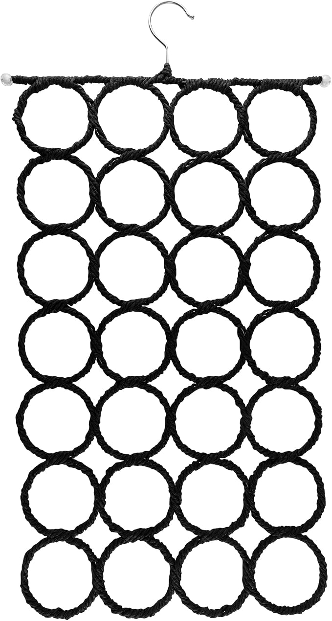 Super Z Outlet Foldable 28 Ring Hole Slots Space Saving Clothing Closet Hanger Scarf, Ties, Belts, Socks Organizer for Home Bedroom, Bathroom, Living Room (Black)