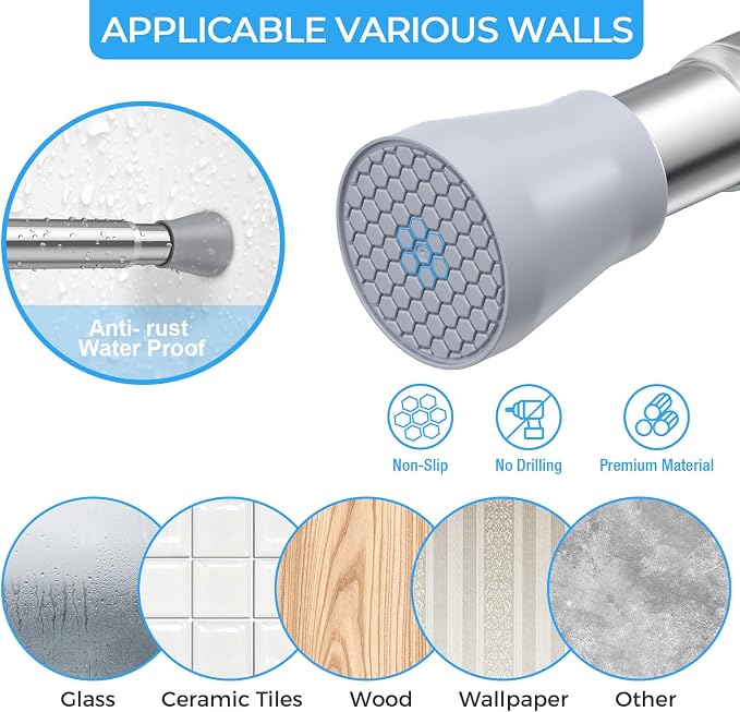 AIZESI Tension Curtain Rod 16 to 26 Inch Adjustable No Drilling 7/8” Diameter Silver Spring Loaded Curtain Rods | Small Curtain Rod for Window, Kitchen, Bathroom, Closet