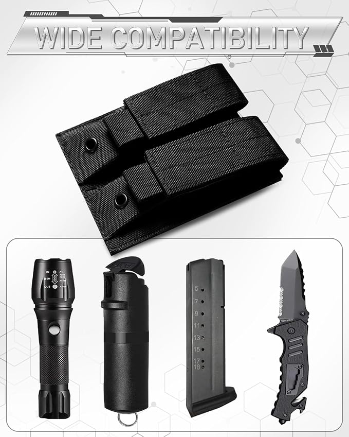 ELVO Pistol Magazine Holster, Double 9mm Mag Pouch | Open-Top Dual Magazine Holder, Tactical Belt, Molle Compatible