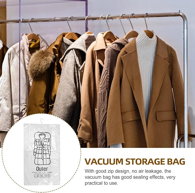INOOMP 2pcs Large Hanging Vacuum Clothes Storage Bags Space Saver Compression for Travel and Moving
