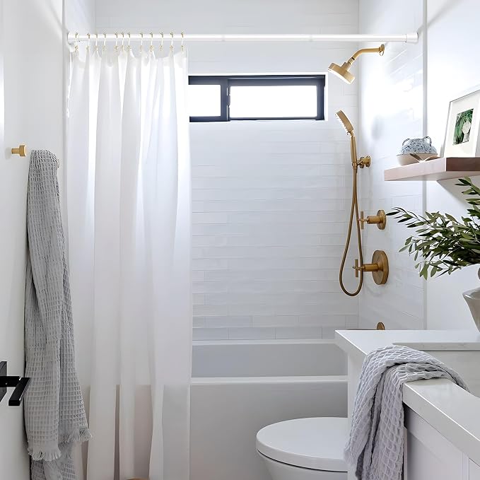 AIZESI 2PCS Shower Curtain Rod 30-64 Inch Adjustable Curtain Rods Never Rust & Non-Slip No Drilling Shower Rod Spring Tension Curtain Rod for Bathroom Doorway Window Closet Cupboard, White