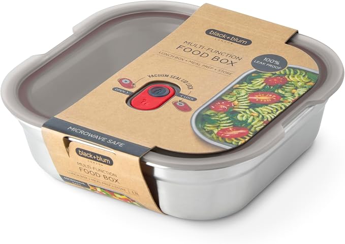 BLACK + BLUM Lunch Box - Meal Prep Containers Reusable for Picnic & Camping - Microwavable Stainless Steel Lunch Dinner Food Storage Box with Leak Proof Lid - Dishwasher Oven Safe - Large Square 37oz | Leak Proof & Airtight, Durable & Reusable, Stackab...