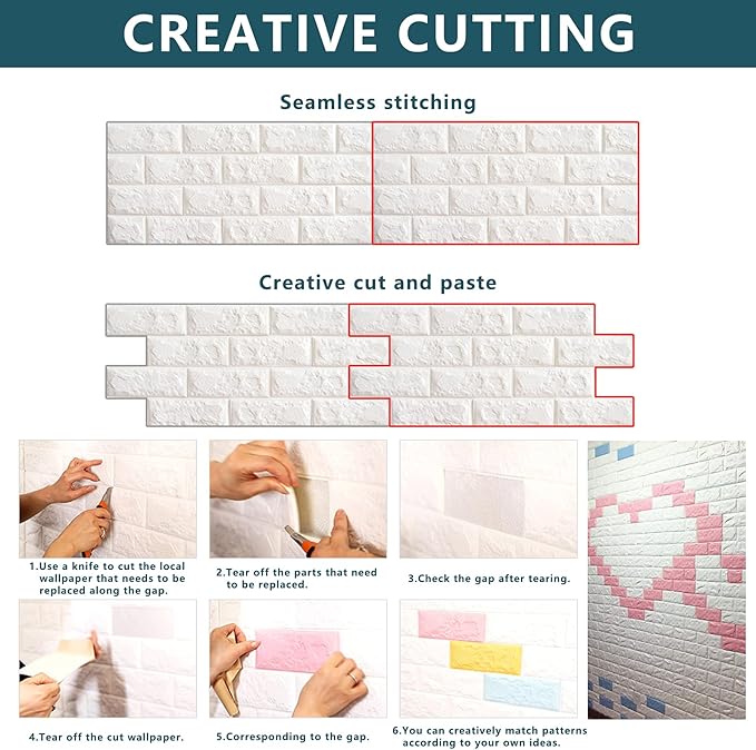 20 PCS White 3D Wall Panels, 29 sq.feet Coverage, Printable Wallpaper Sticker with Self-Adhesive Waterproof Brick PE Foam Wall Panels Peel and Stick for Interior Wall Decor, Home Decoration