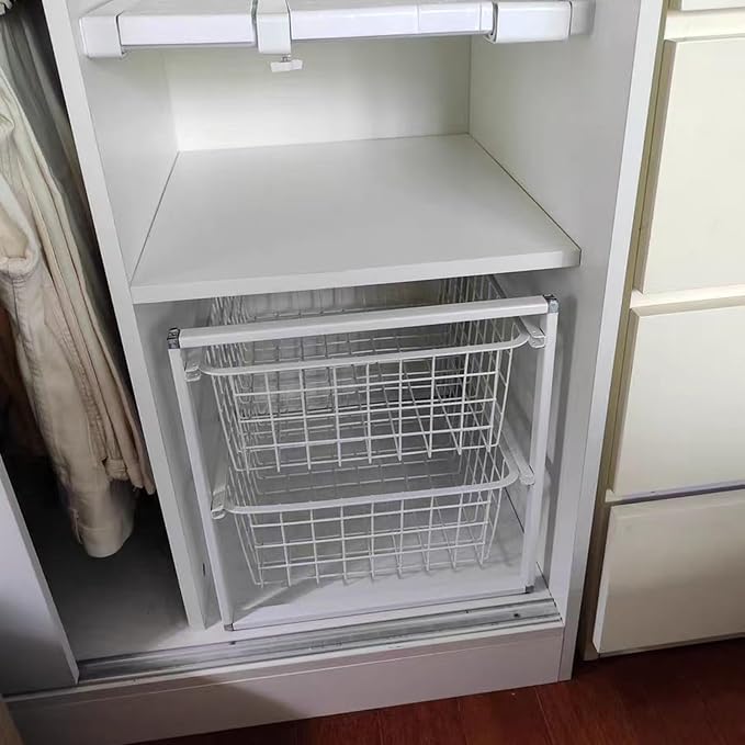 Compact Hanging Pullout Drawer Basket, Stackable Shelf Baskets Organizer,Shelf Steel Wire Pullout Hamperfor Kitchen,Pantry,Wardrobe(450x370x600mm)