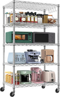24" Wx18 Dx75 H Chrome Storage Shelves with Wheels, 5 Tier Wire Shelving Adjustable Metal Shelving Pantry Shelves Capacity 1250LBS for Garage Shelving, Pantry, Kitchen, Closet, Commercial