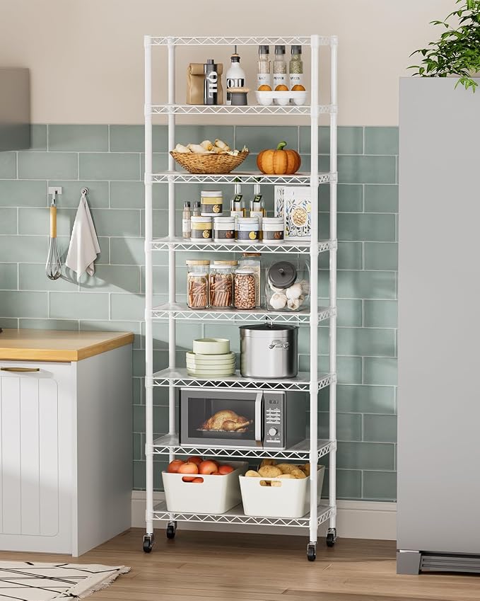 Golpart Shelves Storage Shelf Wire Closet Bathroom Organizers Metal Pantry | 8 tier Kitchen Garage Shelving Unit Laundry Room Organization Home Rack Net Basket Black with Wheels 11.7”D X 22”W X 74.2”H