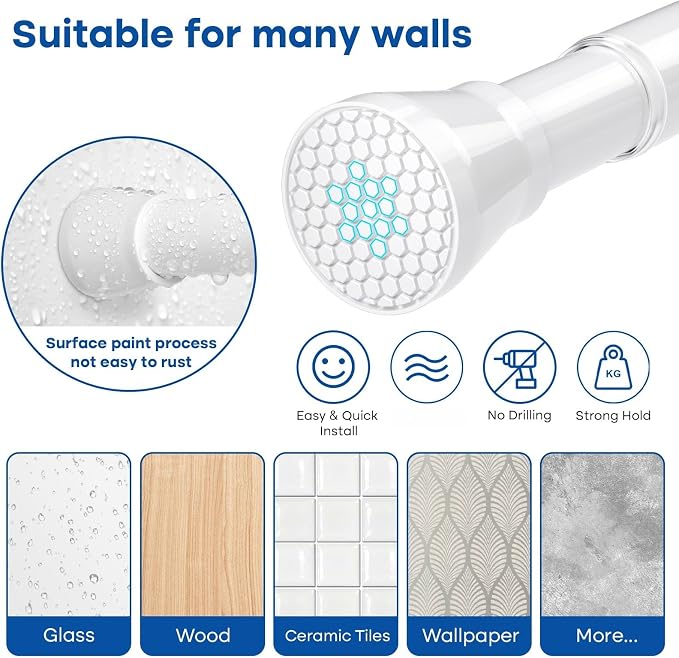Tension Rod for Windows 28 to 48 Inch 4Pack Spring Curtain Rods No Drilling White Adjustable Curtain Rods Expandable Pressure Spring Tension Rod for Closet, Doorway