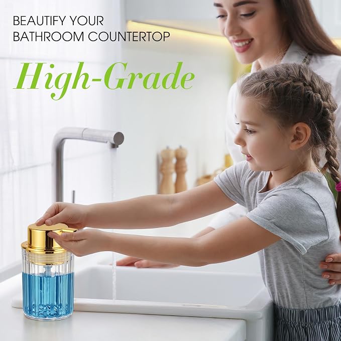 Potchen 2 Pcs Refillable Foaming Hand Soap Dispenser 10 oz Plastic Dispenser Pump Lotion Foaming with Silver Pump for Bathroom Vanities Kitchen(Gold)