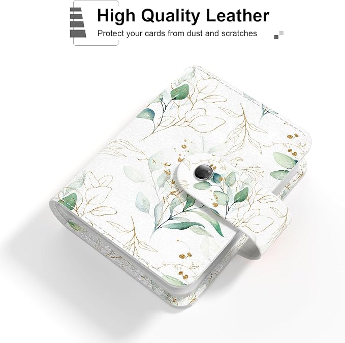 Rouidr Business Card Organizer, RFID Business Card Holder, Small Slim Leather Cards Book, Pocket Name Card Holder Wallet for Women, Eucalyptus Leaf