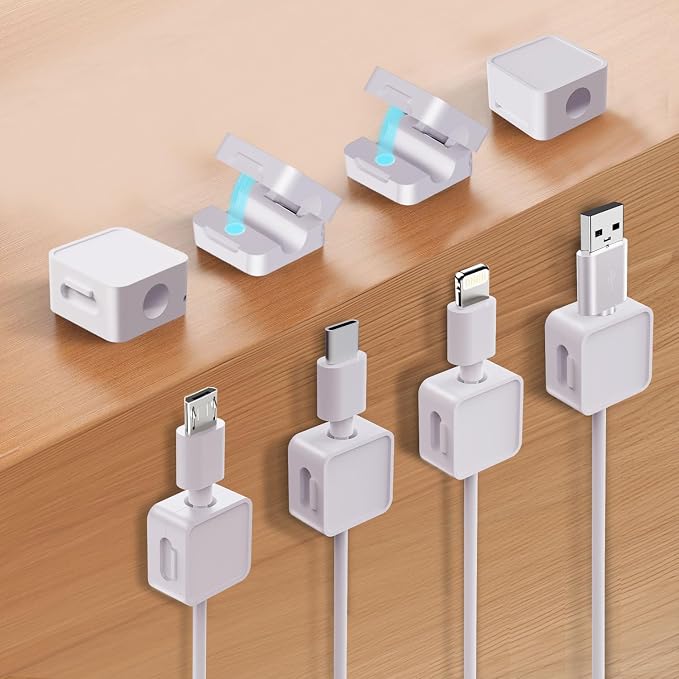 16-Pack Cable Organizers, Magnetic Cable Clips, Cable Holders White | Desktop Cable Organizer, Magnetic Cable Holder – Suitable for Home, Office, Car and Multiple Scenarios