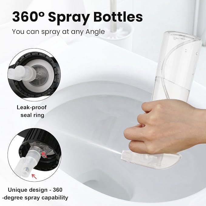 2 Pack 360° Reverse Plastic Spray Bottles 10oz/310ml Empty Spray Bottle Adjustable Nozzle Fine Mist Spray Bottle for Hair Cleaning Solutions Cooking Plant Essential Oils(Clear)