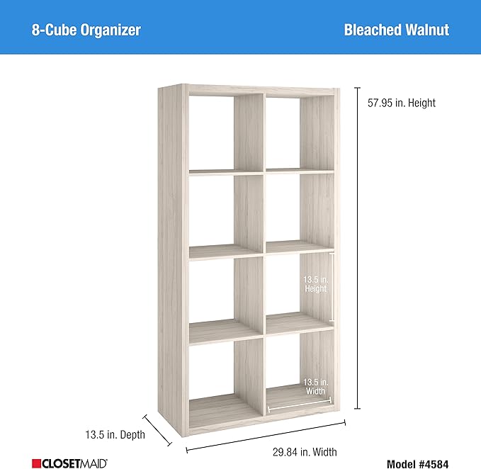 ClosetMaid Decorative Open Back 8-Cube Storage Organizer, Bleached Walnut