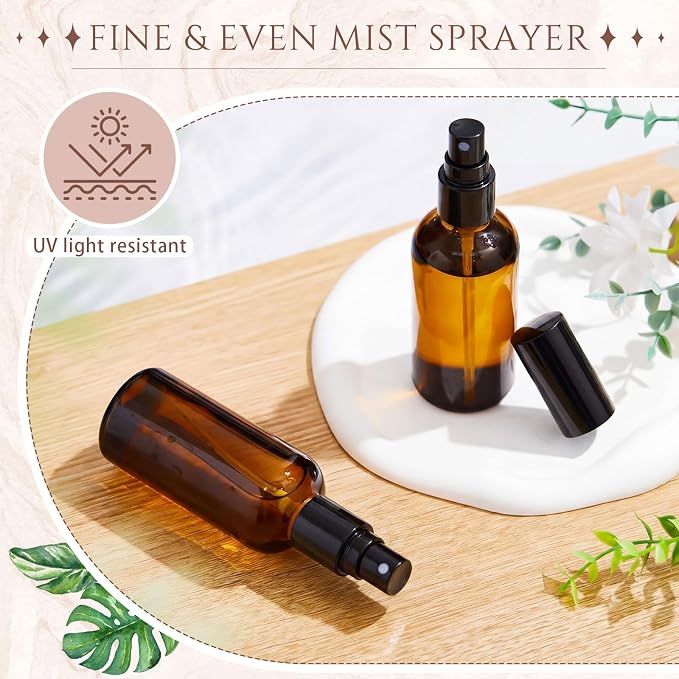 Roshtia 30 Pcs Glass Spray Bottle Clear Empty Bottles Small Refillable Reusable Perfume Bottle with Fine Mist Sprayer Pump for Face Body Travel(3.4 oz,Black Amber)