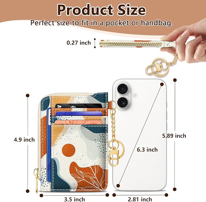 Giancomics Slim Wallet Credit Card Holder Women, Abstract Boho Art Rfid Blocking Small Card Case, Keychain Thin Pocket Curved Zipper Wallet, Travel Card Holder PU Leather ID Window, Ladies Female Gift