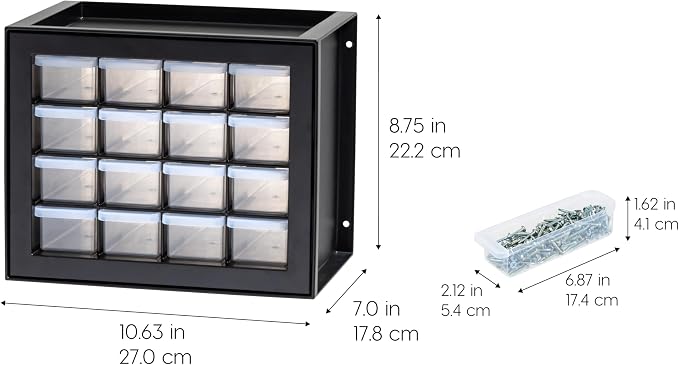 IRIS USA 16-Drawer Small Drawer Organizer, Made in USA, Stackable Teacher Toolbox For Crafts, Crayons, Beads, Building Bricks, Water Packets, Screws, Hardware, Desk & Garage Storage, Black