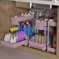 Sevenblue 3 Pack Multi-Purpose Under Sink Organizers and Storage, 2026 L-Shaped Pull Out Cabinet Organizer for Bathroom & Kitchen, Under Cabinet Organizer with Hooks Hanging Cup (Pink, 14.85 inch)