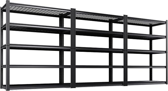 Set of 3 Garage Shelving-3000 lbs 5 Tier Storage Shelves, Adjustable Heavy Duty Metal Shelving Unit and Storage Large Wire Rack, Utility Steel Shelf for Warehouse Industrial-78 x46 x20, Black