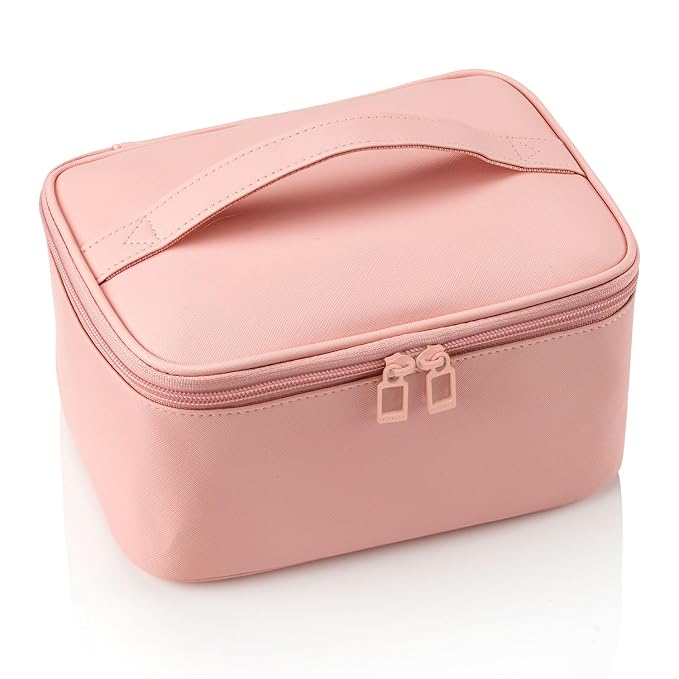 OCHEAL Pink Makeup Bag,Travel Makeup Organizer Bag, Large Capacity Cosmetic Bags For Women Large Travel Toiletry Bag Girls Traveling With Brush Slot And Divider