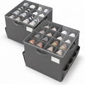 Varhomax Shoe Organizer Box 2 Pack for Closet, Fabric Shoe Storage Bin with Adjustable Dividers & Clear Cover, Holds up 16-32 Pairs of Sneakers & Sandals for Entryway, Cubby (Gray)